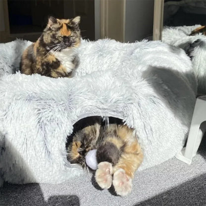 Fluffy Donut Pet Bed with Tunnel