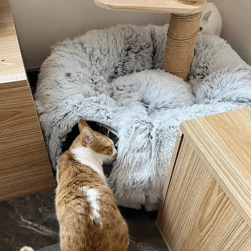 Fluffy Donut Pet Bed with Tunnel