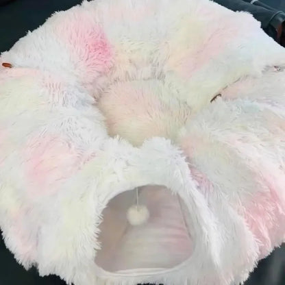 Fluffy Donut Pet Bed with Tunnel